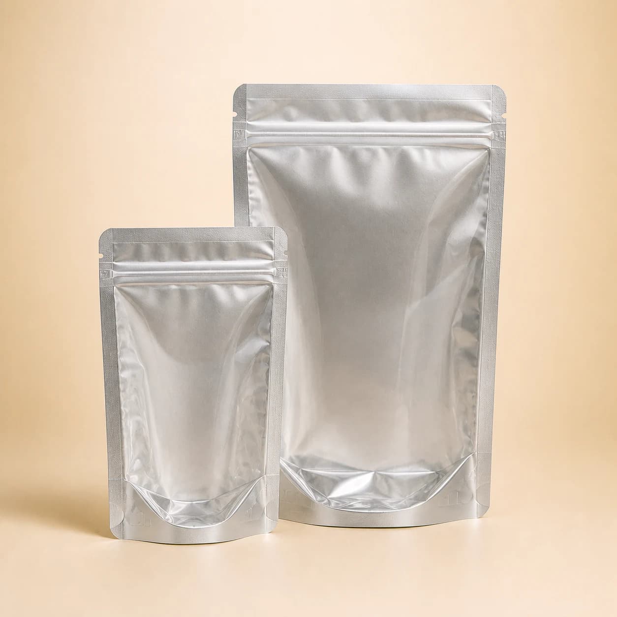 Clear front, silver back stand-up pouch
